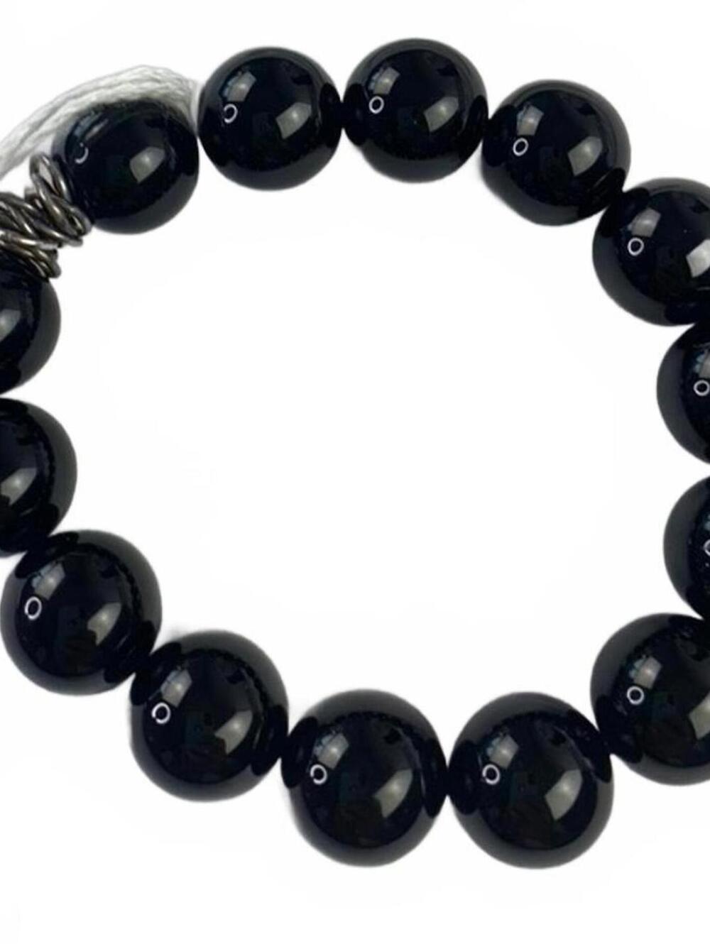 925 W Sterling Silver Black Onyx 2cm Beaded Stretch Bracelet